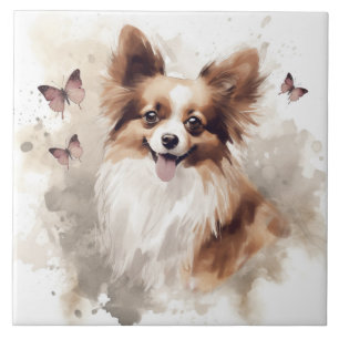 Happy Papillon Dog Waterverf Tegeltje