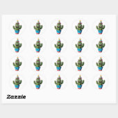 Happy Party Cactus – Schattige feestelijk Cartoon  Ronde Sticker (Vel)