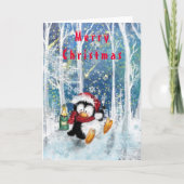 Happy Party Penguin Funny Christmas Kaart (Voorkant)