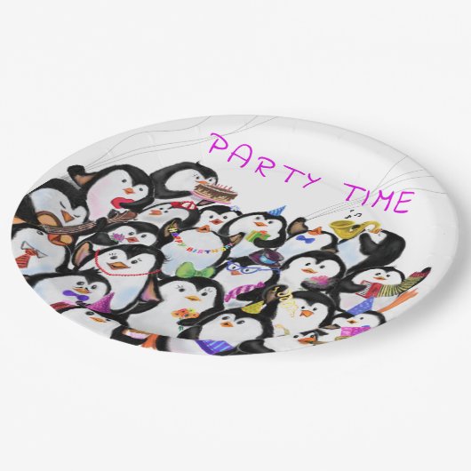 Happy Party Penguin Papier Borden Papieren Bordje (Gekanteld)