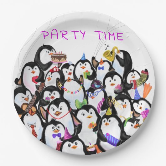 Happy Party Penguin Papier Borden Papieren Bordje (Voorkant)