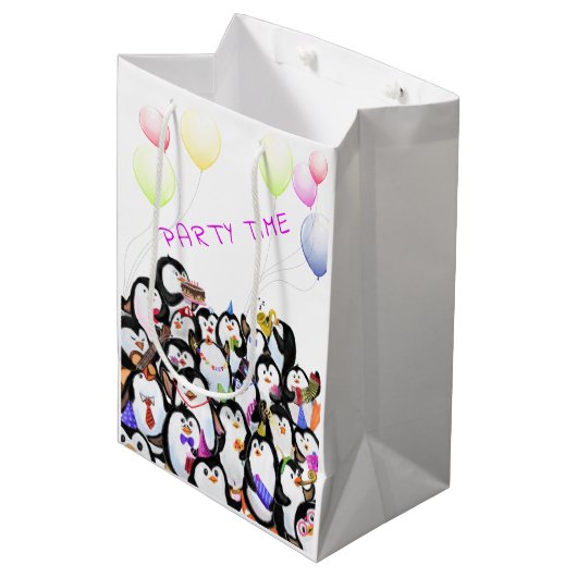 Happy Party Pinguïn Gift Bag Funny - Aangepaste te Medium Cadeauzakje (Voorkant Gekanteld)