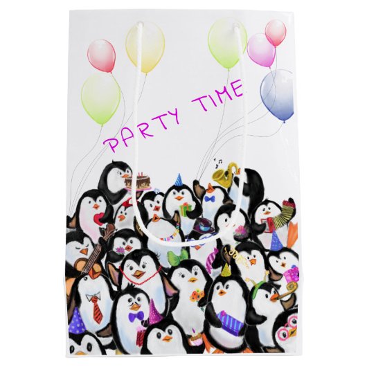 Happy Party Pinguïn Gift Bag Funny - Aangepaste te Medium Cadeauzakje (Achterkant)