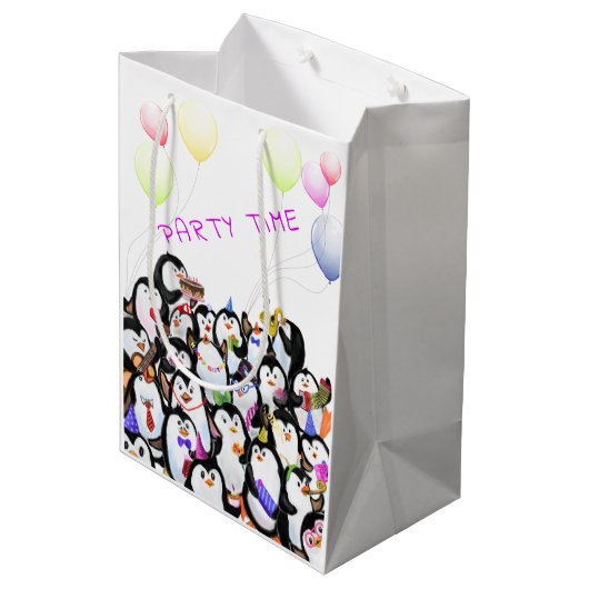 Happy Party Pinguïn Gift Bag Funny - Aangepaste te Medium Cadeauzakje (Achterkant Gekanteld)