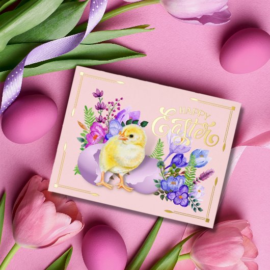  Happy Pasen Baby en Floral Folie Feestdagen Briefkaart