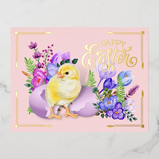  Happy Pasen Baby en Floral Folie Feestdagen Briefkaart (Voorkant)