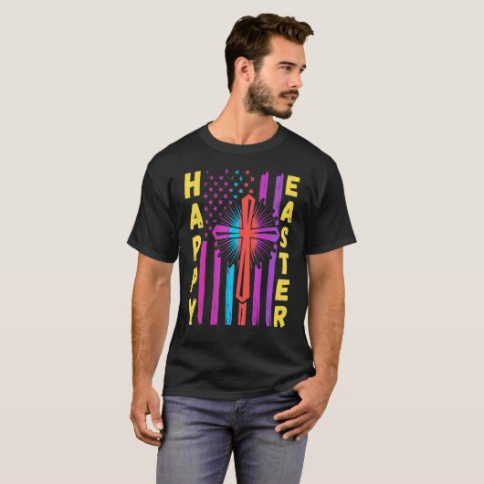 Happy Pasen Christelijke vlag Jesus Cross Spring E T-shirt (Voorkant volledig)