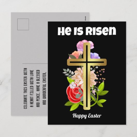 Happy Pasen familie, floral and cross-Christelijk Feestdagenkaart (Voorkant / Achterkant)