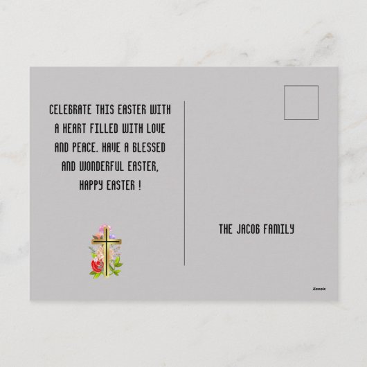 Happy Pasen familie, floral and cross-Christelijk Feestdagenkaart (Achterkant)