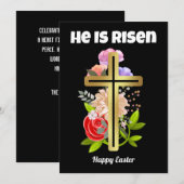 Happy Pasen familie, floral and cross-Christelijk Feestdagenkaart (Voorkant / Achterkant)