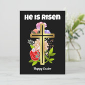 Happy Pasen familie, floral and cross-Christelijk Feestdagenkaart (Staand voorkant)