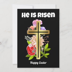 Happy Pasen familie, floral and cross-Christelijk Feestdagenkaart