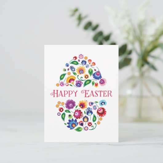 Happy Pasen (folklore) aanpasbare Kaart wit (Staand voorkant)