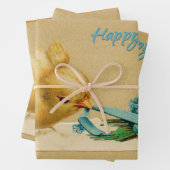  Happy Pasen met Blauwe Bloemen Inpakpapier Vel (In situ)