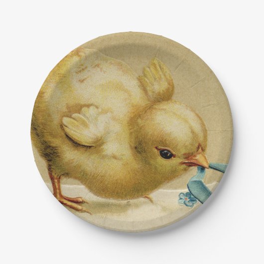 Happy Pasen met Blauwe Bloemen Papieren Bordje (Voorkant)