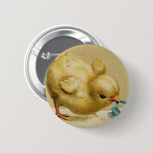  Happy Pasen met Blauwe Bloemen Ronde Button 5,7 Cm (Voorkant /achterkant)