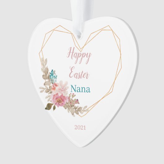 Happy Pasen Nana Geometric Floral Heart Ornament (voorkant)
