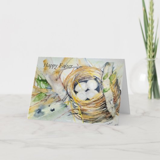 Happy Pasen nest met eieren Feestdagen Kaart (Voorkant)