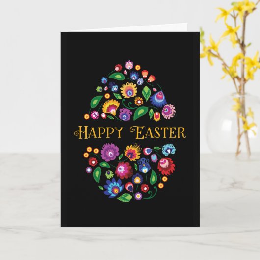 Happy Pasen - op folklore geïnspireerde kaart (Gele Bloem)