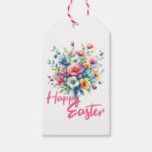 Happy Pasen pastel roze lente bloem boeket Cadeaulabel (Voorkant)