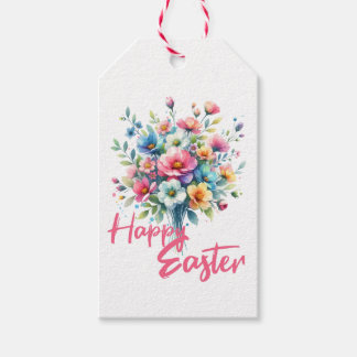 Happy Pasen pastel roze lente bloem boeket Cadeaulabel