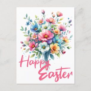 Happy Pasen pastel roze lente bloem boeket Feestdagenkaart