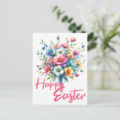 Happy Pasen pastel roze lente bloem boeket Feestdagenkaart (Staand voorkant)