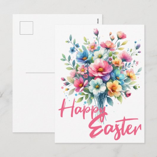 Happy Pasen pastel roze lente bloem boeket Feestdagenkaart (Voorkant / Achterkant)