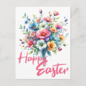 Happy Pasen pastel roze lente bloem boeket Feestdagenkaart (Voorkant)