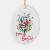 Happy Pasen pastel roze lente bloem boeket Keramisch Ornament (Rechts)