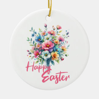 Happy Pasen pastel roze lente bloem boeket Keramisch Ornament