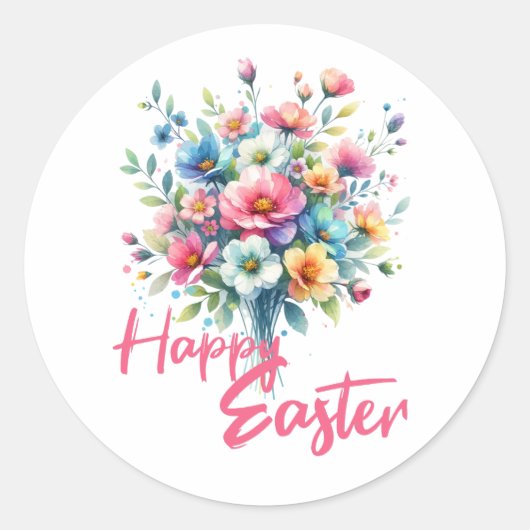 Happy Pasen pastel roze lente bloem boeket Ronde Sticker (Voorkant)
