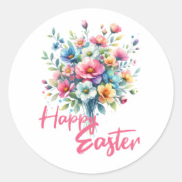 Happy Pasen pastel roze lente bloem boeket Ronde Sticker