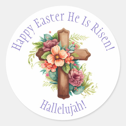 Happy Pasen Religieuze Hij is Risen Hallelujah Ronde Sticker (Voorkant)