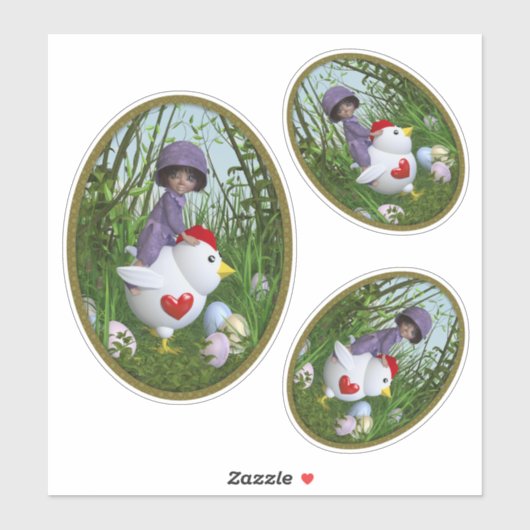 Happy Pasen - Riding op de kip Sticker (Vel)