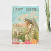 Happy Pasen Typografie Angel Lamb Feestdagen Kaart (Voorkant)