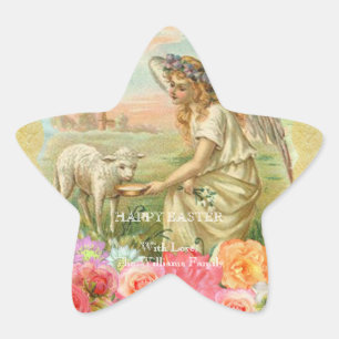 Happy Pasen Typografie Angel Lamb Ster Sticker