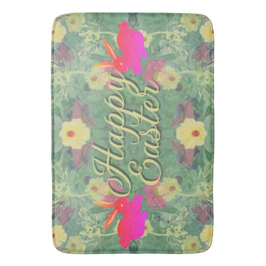 Happy Pasen w/Bunnies Bloemen Groene Badmat (Voorkant Verticaal)