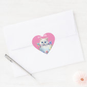 Happy Pasen White Kitten met bloemen Hart Sticker (Envelop)