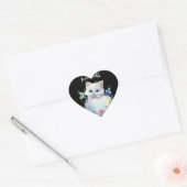 Happy Pasen White Kitten met bloemen Hart Sticker (Envelop)