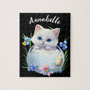 Happy Pasen White Kitten met bloemen Legpuzzel