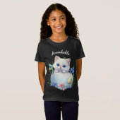 Happy Pasen White Kitten met bloemen T-shirt (Voorkant volledig)