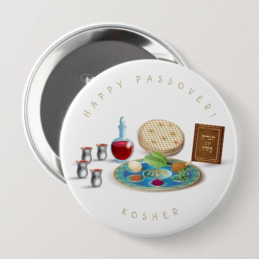 Happy Passover Bord Kosher Pesach Ronde Button 4,0 Cm (Voorkant /achterkant)