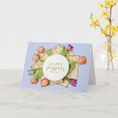 Happy Passover Card with Tulips & Matzo | Modern Kaart (Gele Bloem)