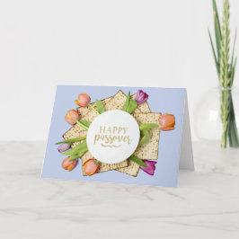 Happy Passover Card with Tulips & Matzo | Modern Kaart