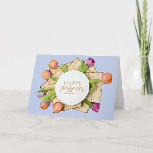 Happy Passover Card with Tulips & Matzo | Modern Kaart (Voorkant)