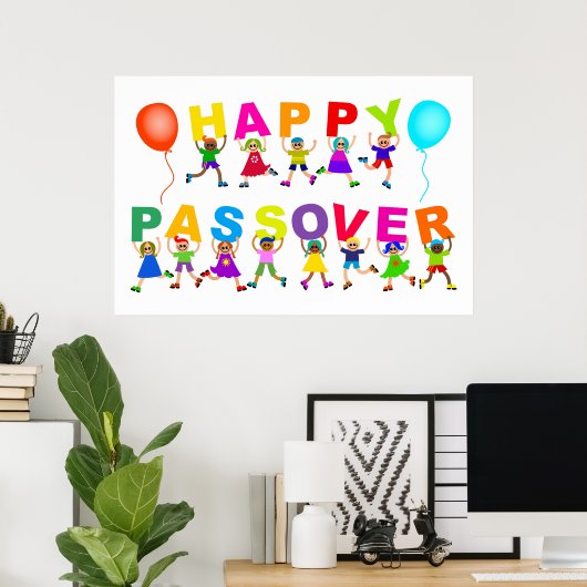 Happy Passover Cute Cartoon Diverse Kinder Tekst Poster (Thuiskantoor)