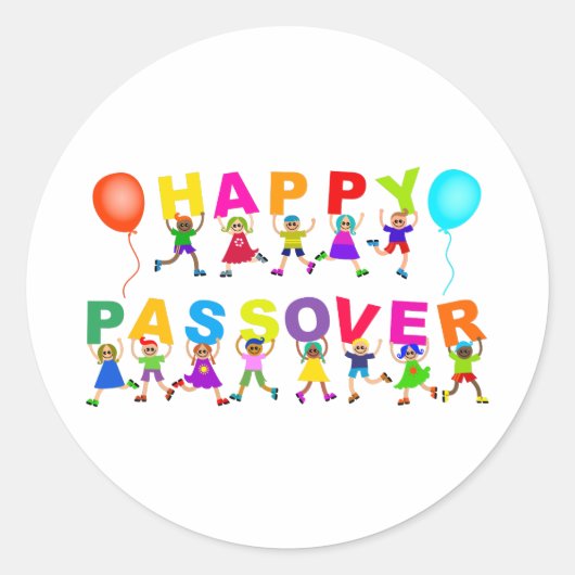Happy Passover Cute Cartoon Diverse Kinder Tekst Ronde Sticker (Voorkant)
