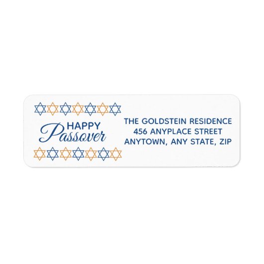 Happy Passover Elegant Blue en Gold Star van David Etiket (Voorkant)
