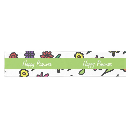 Happy Passover, Floral Jewish Holiday Passover Korte Tafelloper (Horizontaal)